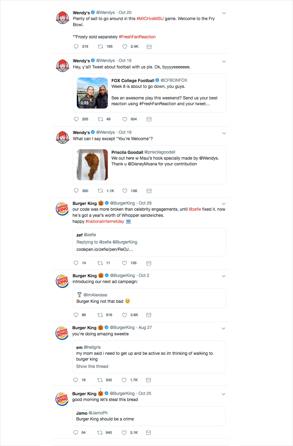 Twitter screenshot: examples from fast food restaurants